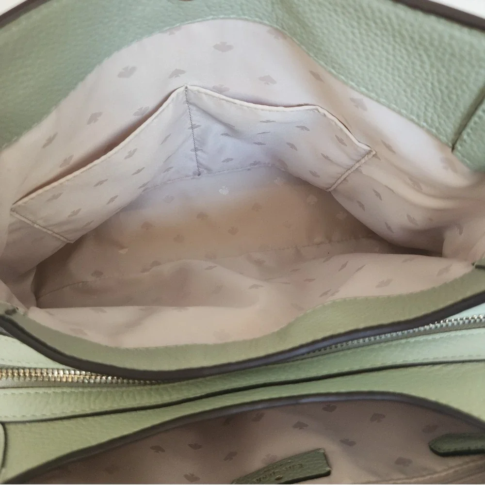 Kate Spade Mint Green Liela Pebbled Leather Triple Compartment Tote